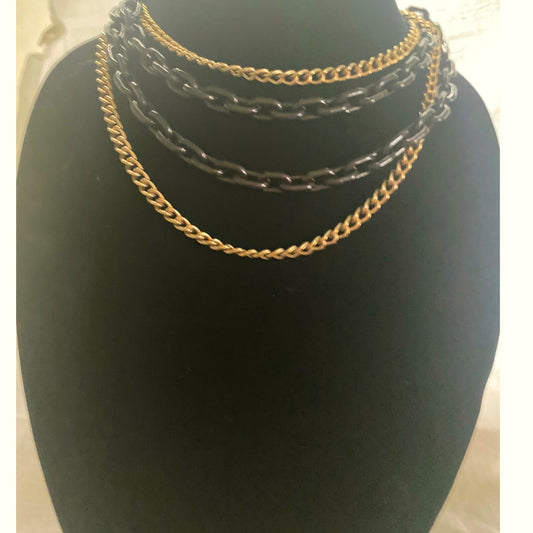 Chunky Black and Gold chain statement Necklace layered Vtg style Punk chocker