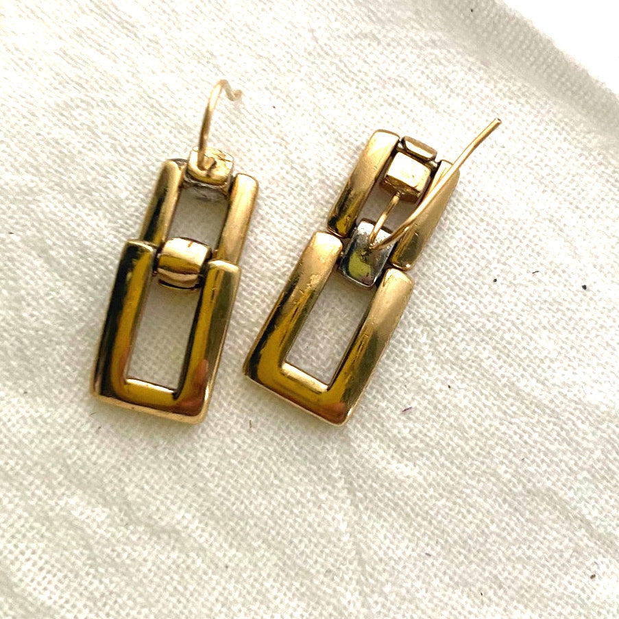 Modern geometric Gold Rectangle link earrings/Dainty dangle drop jewelry gift