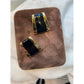 Ann Klien Black enamel gold tone Post Earrings 1980"s stylish elegance 1"x1"