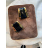 Ann Klien Black enamel gold tone Post Earrings 1980"s stylish elegance 1"x1"