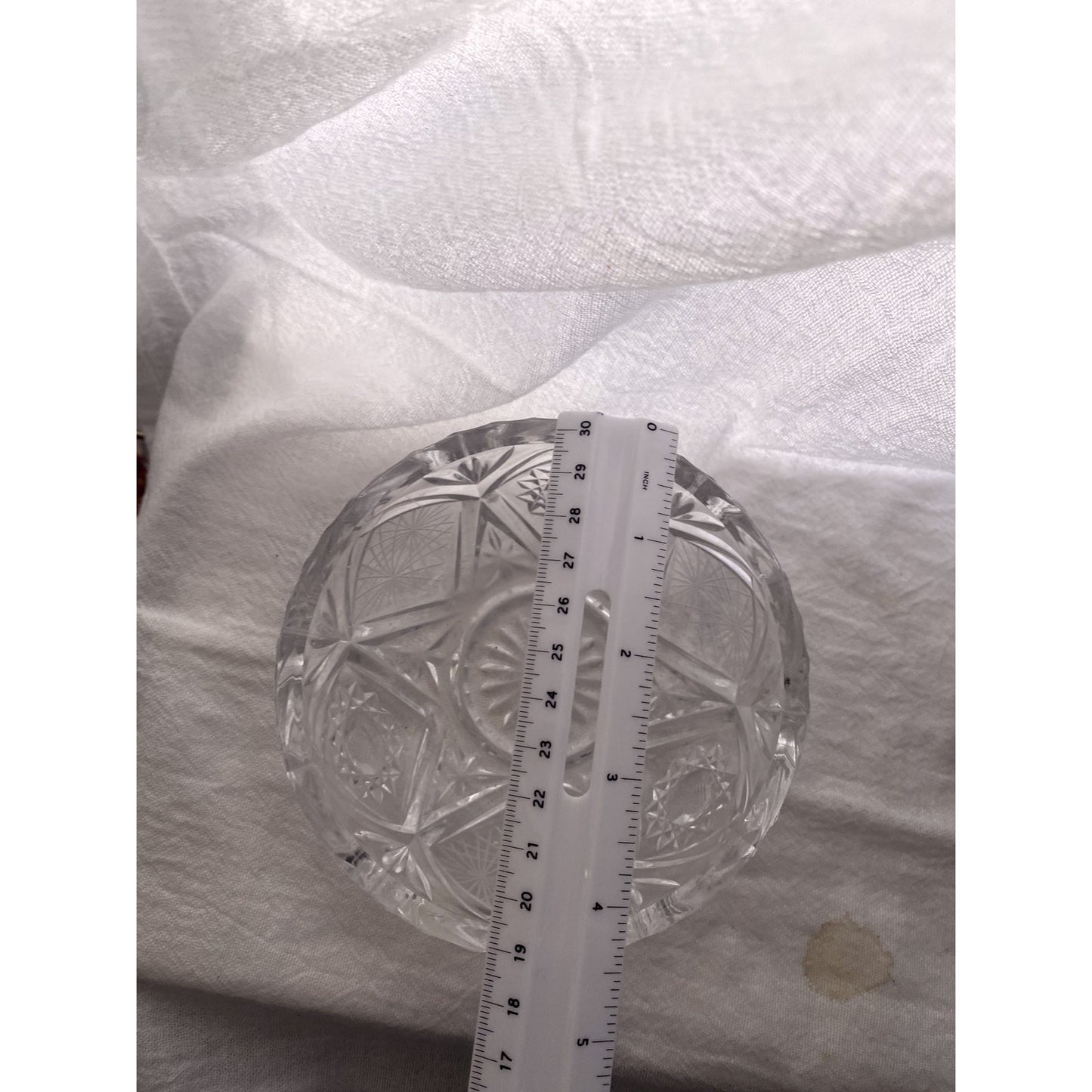 Vintage Lead Crystal Cut Glass Vanity Bowl Elegant Jewelry Dish StarburstPattern