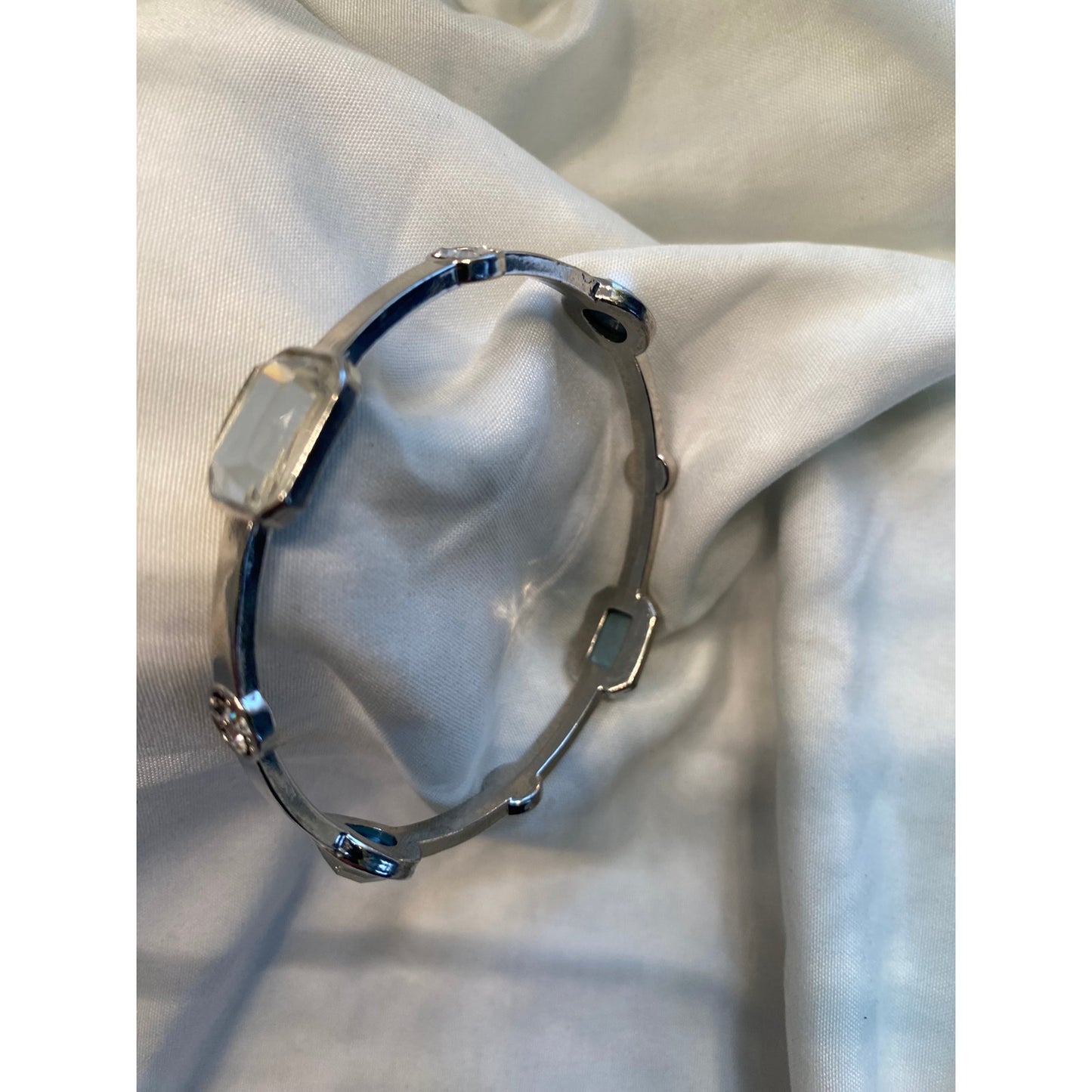 Set of 5 silver toned bracelets with Crystal accents