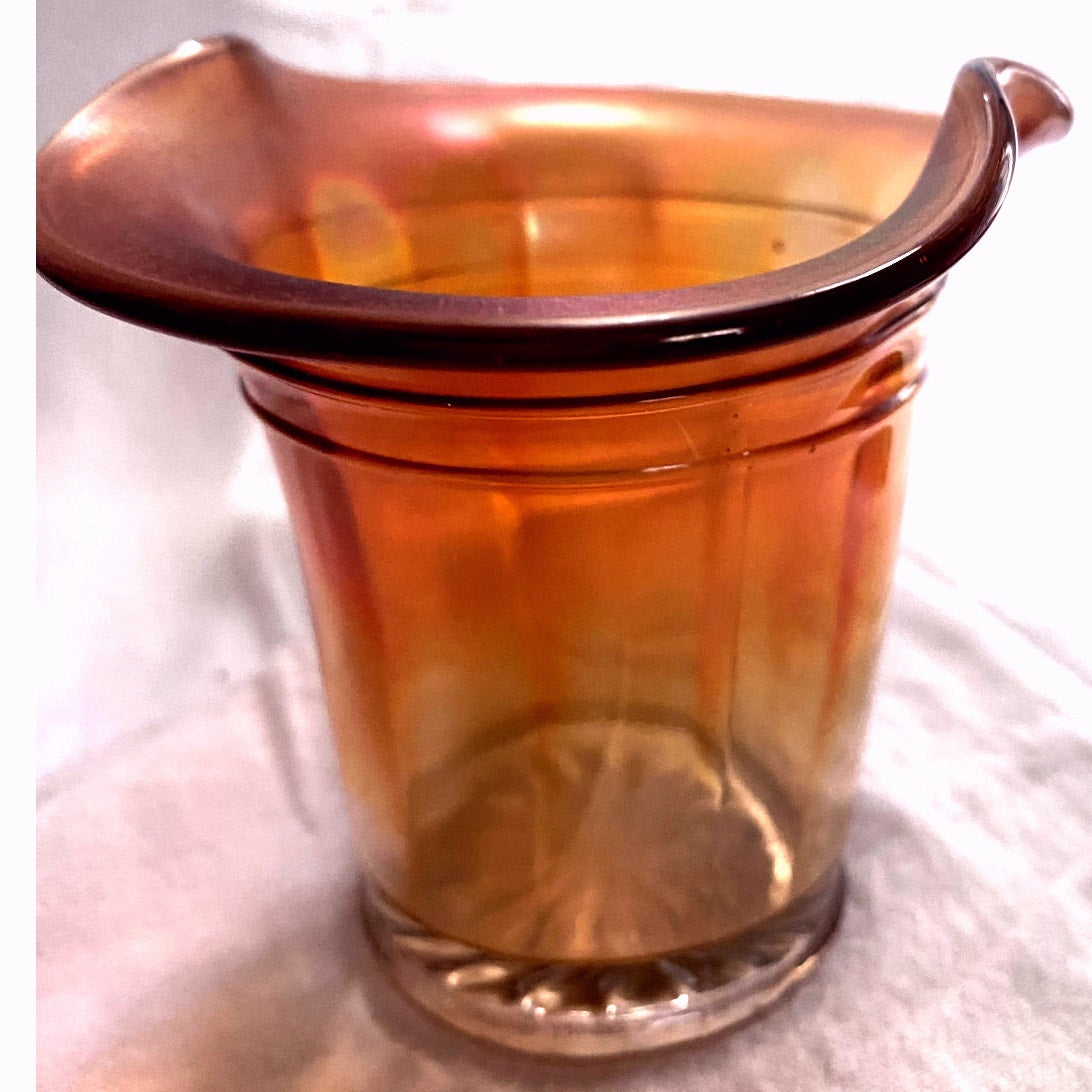 Marigold Carnival Glass Ruffled rim iridescent holder 4 inches high Vanity Decor