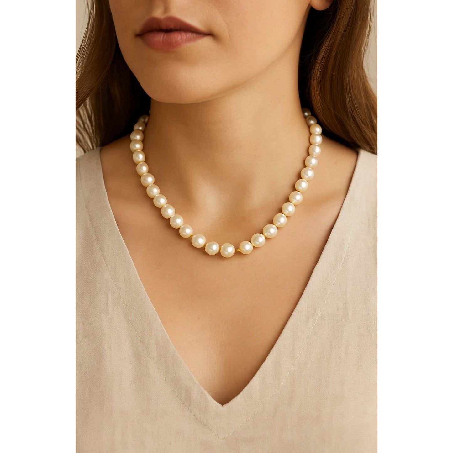 Vintage Peral Necklace with Gold Spring Ring Clasp 18-inch single strand Faux
