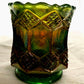 Vintage Imperial Helios Green Carnival Glass Three in one Pattern Iridescent Glass