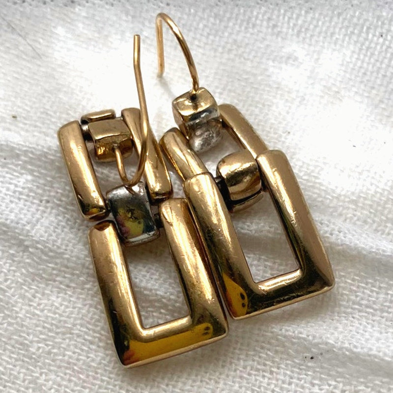 Modern geometric Gold Rectangle link earrings/Dainty dangle drop jewelry gift
