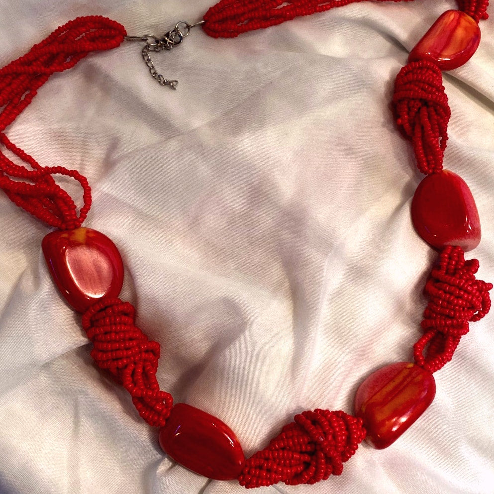 Genuine Salmon red Coral necklace hand knotted Beads and natural coral stones