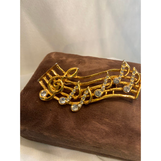 Brooch Bass Clef and musical notes gold tone