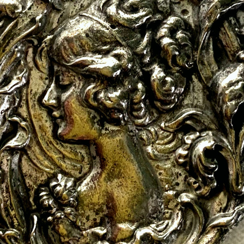 Anique silver Art Nouveau Lady Brooch Vintage Repousse Cameo pin