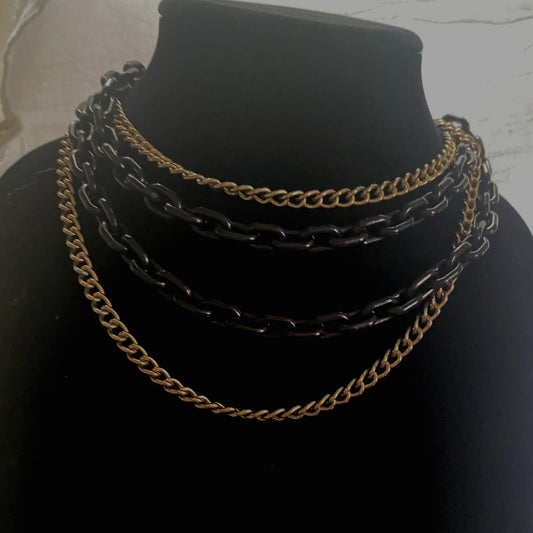 Chunky Black and Gold chain statement Necklace layered Vtg style Punk chocker