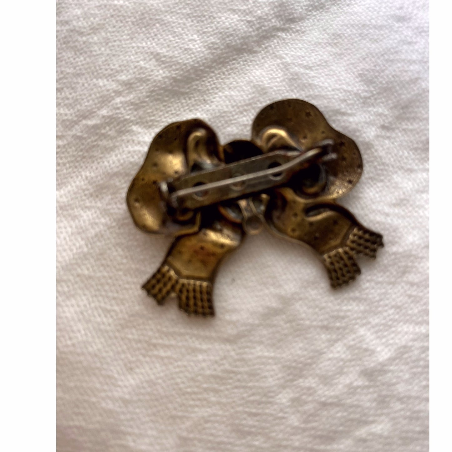 Vintage Brass Bow Brooch Textured Ribbon pin with etched fringe details