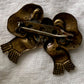 Vintage Brass Bow Brooch Textured Ribbon pin with etched fringe details