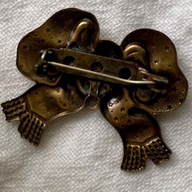 Vintage Brass Bow Brooch Textured Ribbon pin with etched fringe details