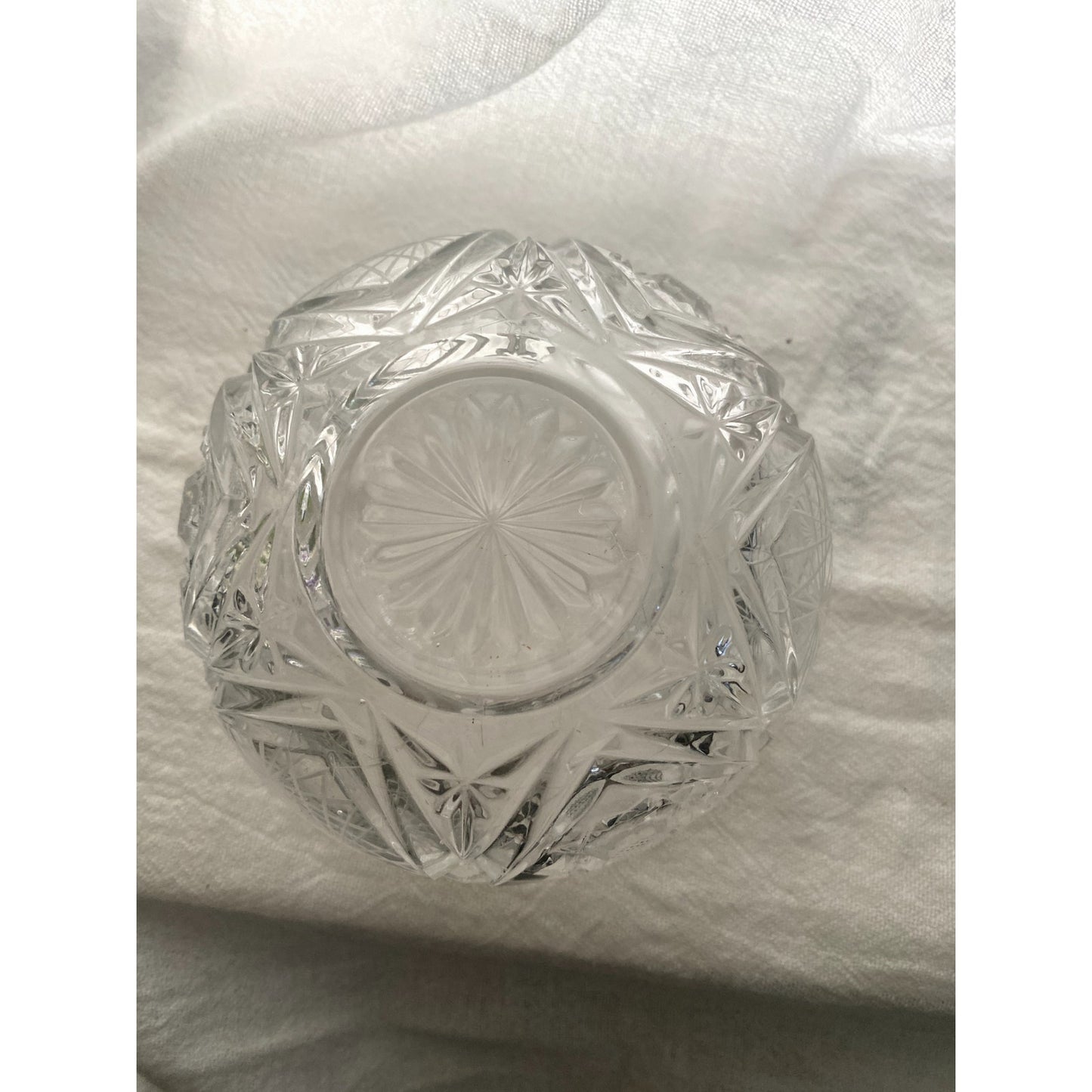 Vintage Lead Crystal Cut Glass Vanity Bowl Elegant Jewelry Dish StarburstPattern