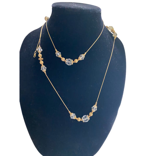 Vintage Gold and Crystal Beaded Necklace 47' long adjustable