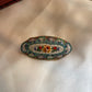 Italian Micro Mosaic brooch floral tiles Oval shaped gold plated metal Vintahe1940