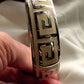 Vintage Greek key bangle Bracelet Cream enamel and silver tones midcentury retro