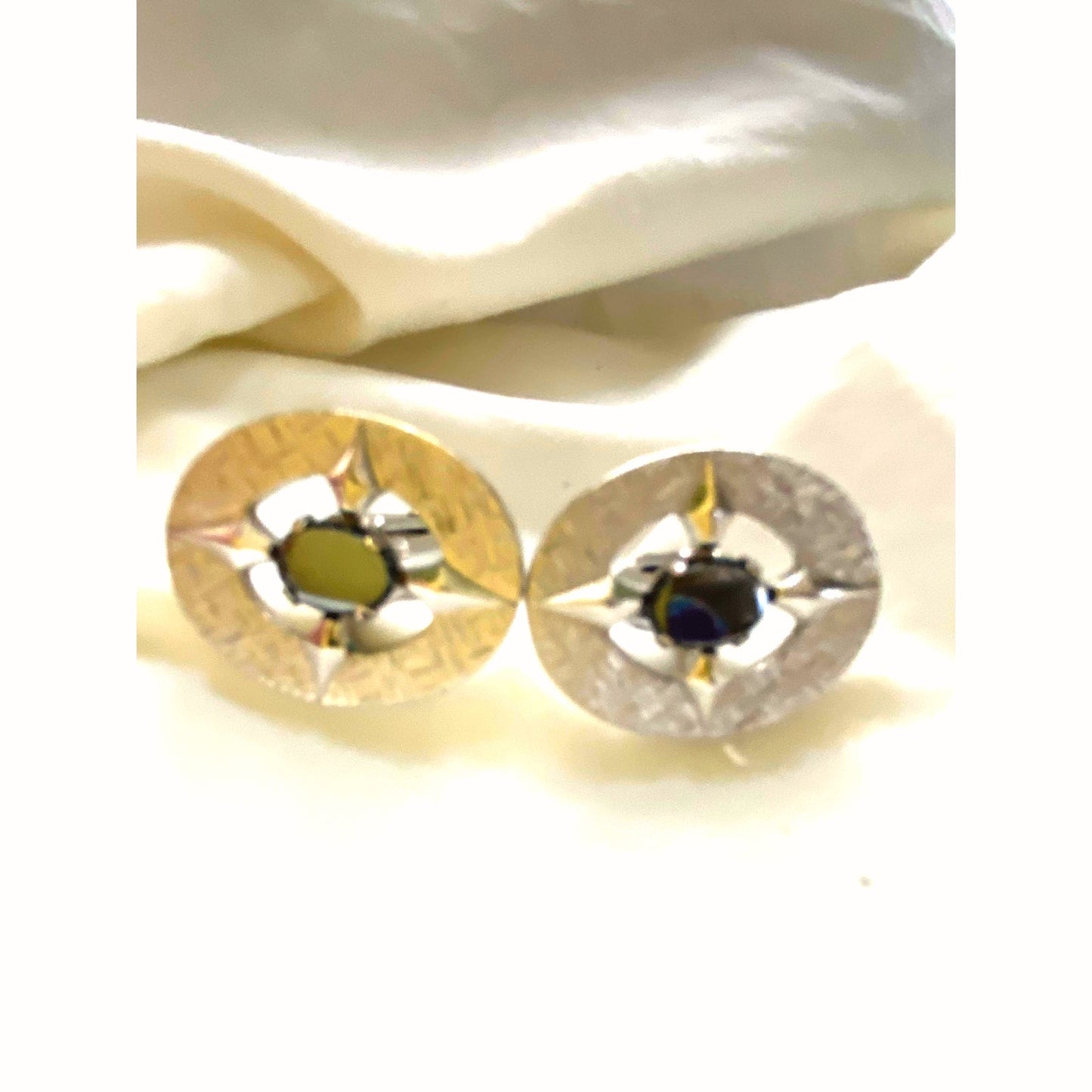 Vintage Compass Rose Cufflinks Nautical silver tone men Jewelry Retro Oval