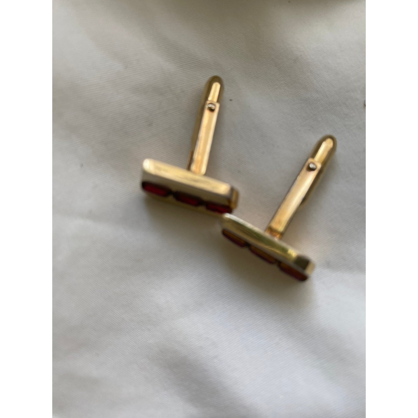 Vintage Yellow Gold-Plated Cuff links with red garnet inlay Classic mens Gift for him