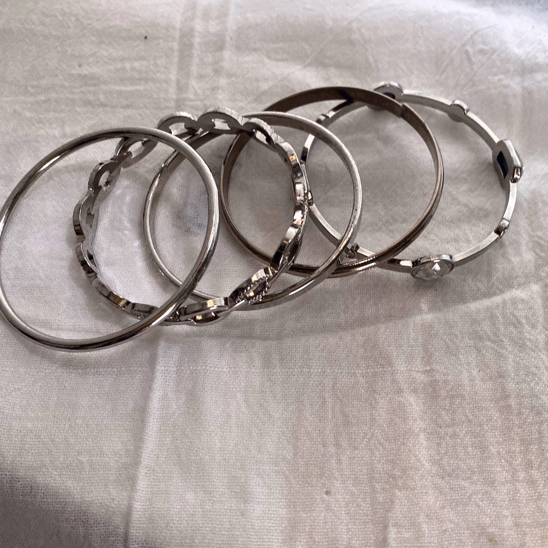 silver tone Bangle Bracelet set Vintage Mixed styles Stackable Jewerly