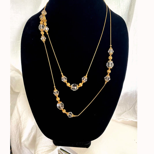 Vinatge gold and Crystal Bead Necklace 24-inch-long chain,Faceted beads elegant