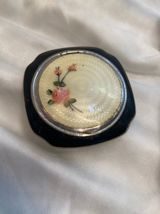 Evan’s Compact black enamel with Guilloche floral design powder