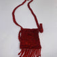 Beaded Garnet seed bead bag necklace medicine purse,