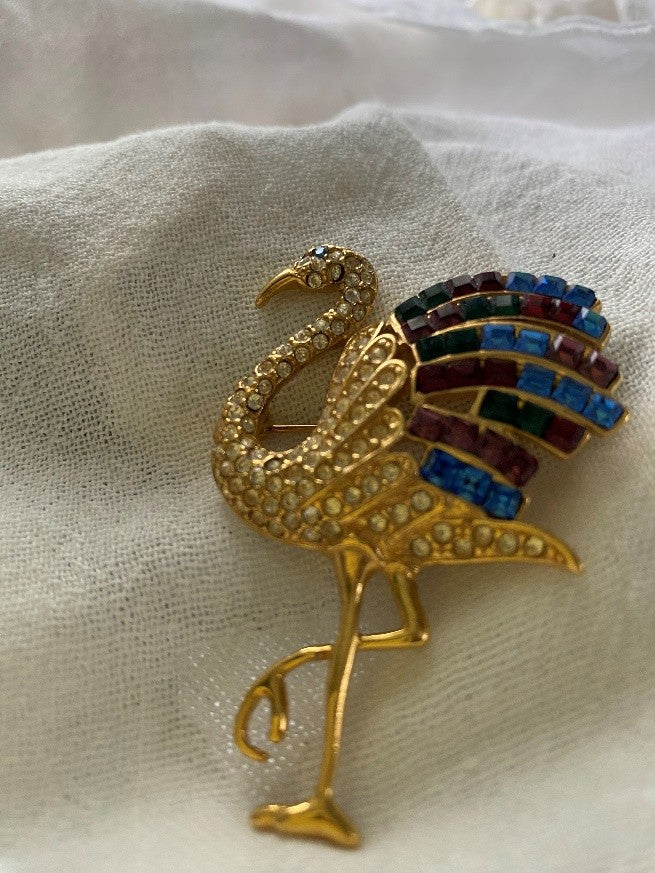 Vintage Gorgio Flamingo brooch, vintage Rhinestone pin