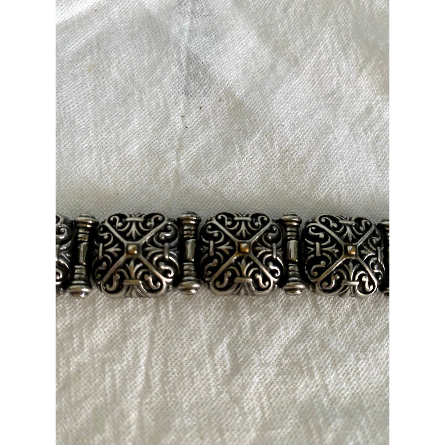 Vintage Bali Silver tone Orange link bracelet with toggle clasp and heart charm