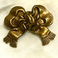 Vintage Brass Bow Brooch Textured Ribbon pin with etched fringe details