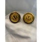 Vintage Gold Crest Button clip on Earrings-Heraldic Design, 1980's Statement jewerly