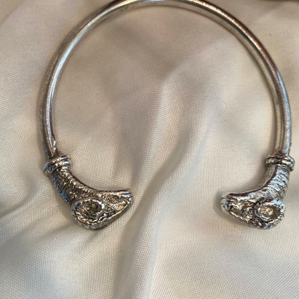 Vintage Rams Head Cuff Bracelet Goog luck Talisman silver tone