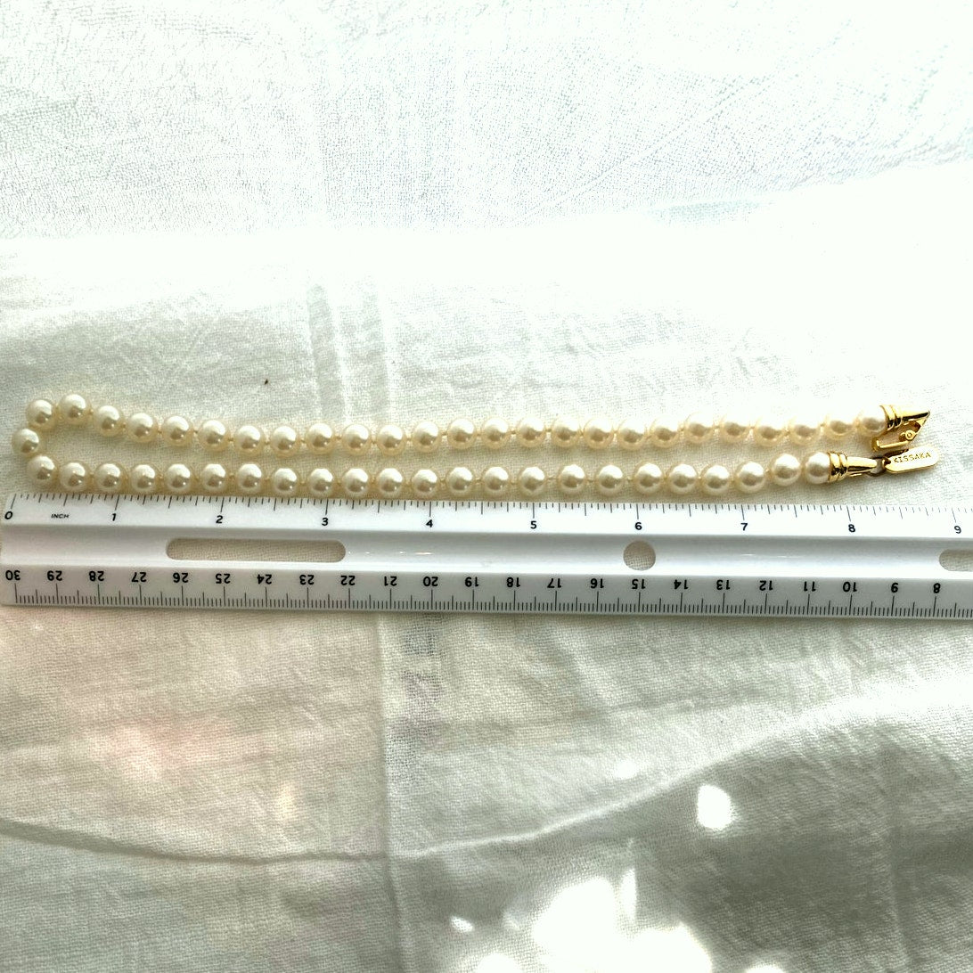 Vintage Kissaka Faux Peral Necklace 18-inch Gold Clasp Chocker Bridal or Evening