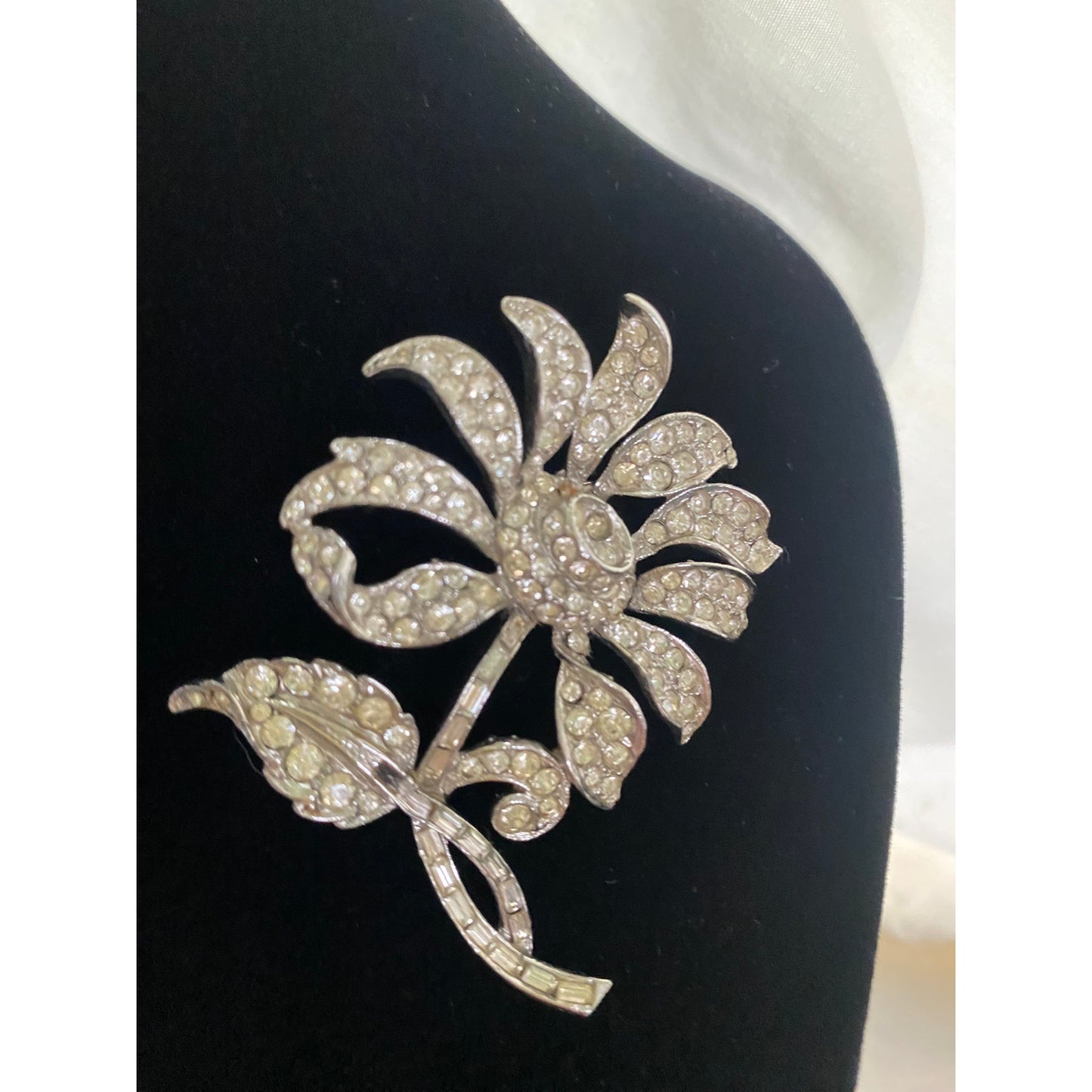 Vintage COGOFF Rhinestone Flower Brooch Silver tone midcentury Collectable Gift