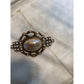 Gold tone faux milky white pearl filigree brooch Victorian design