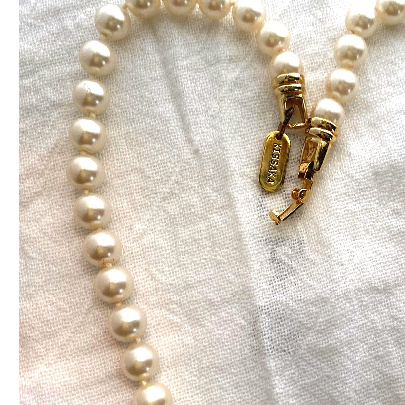 Vintage Kissaka Faux Peral Necklace 18-inch Gold Clasp Chocker Bridal or Evening