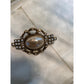 Gold tone faux milky white pearl filigree brooch Victorian design