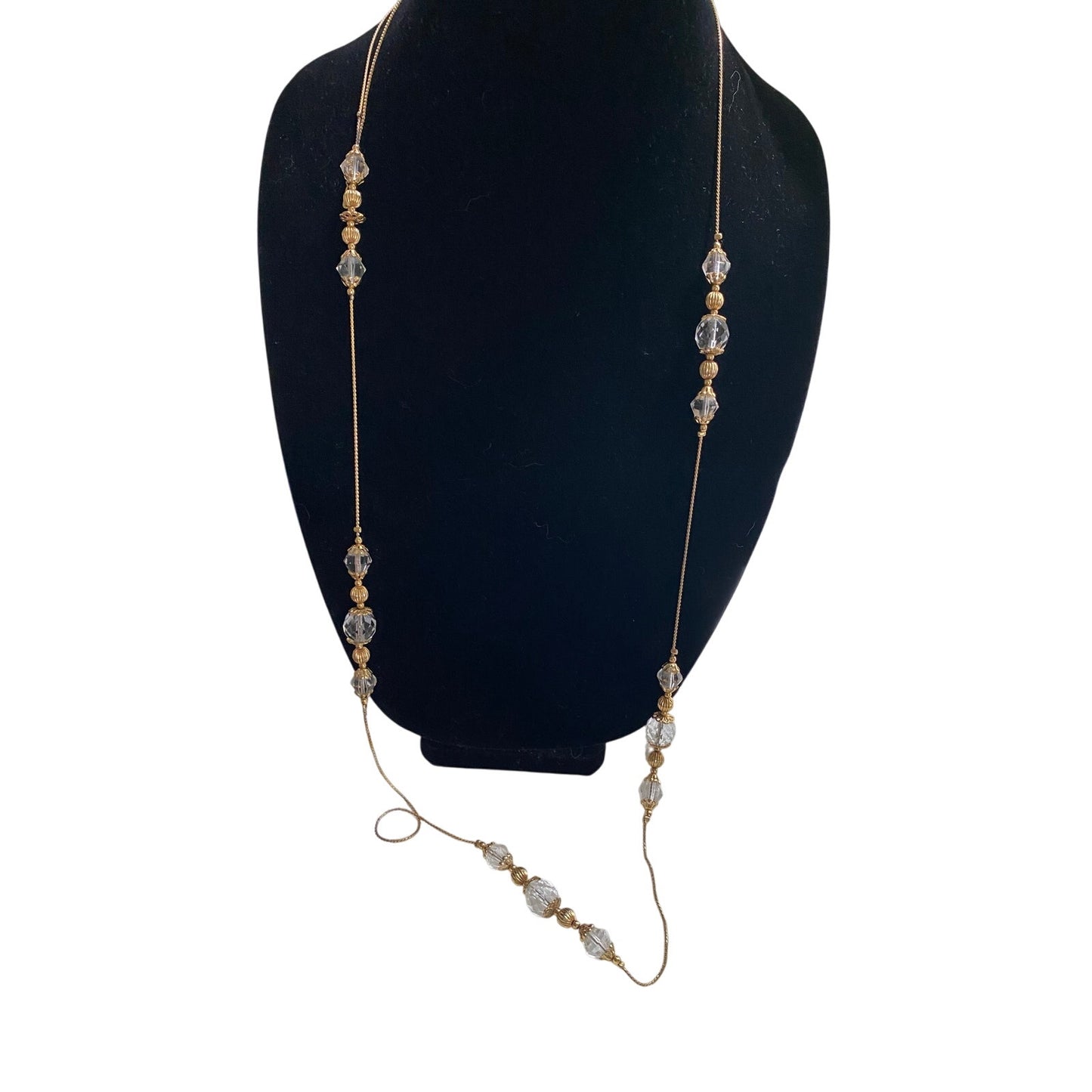 Vintage Gold and Crystal Beaded Necklace 47' long adjustable