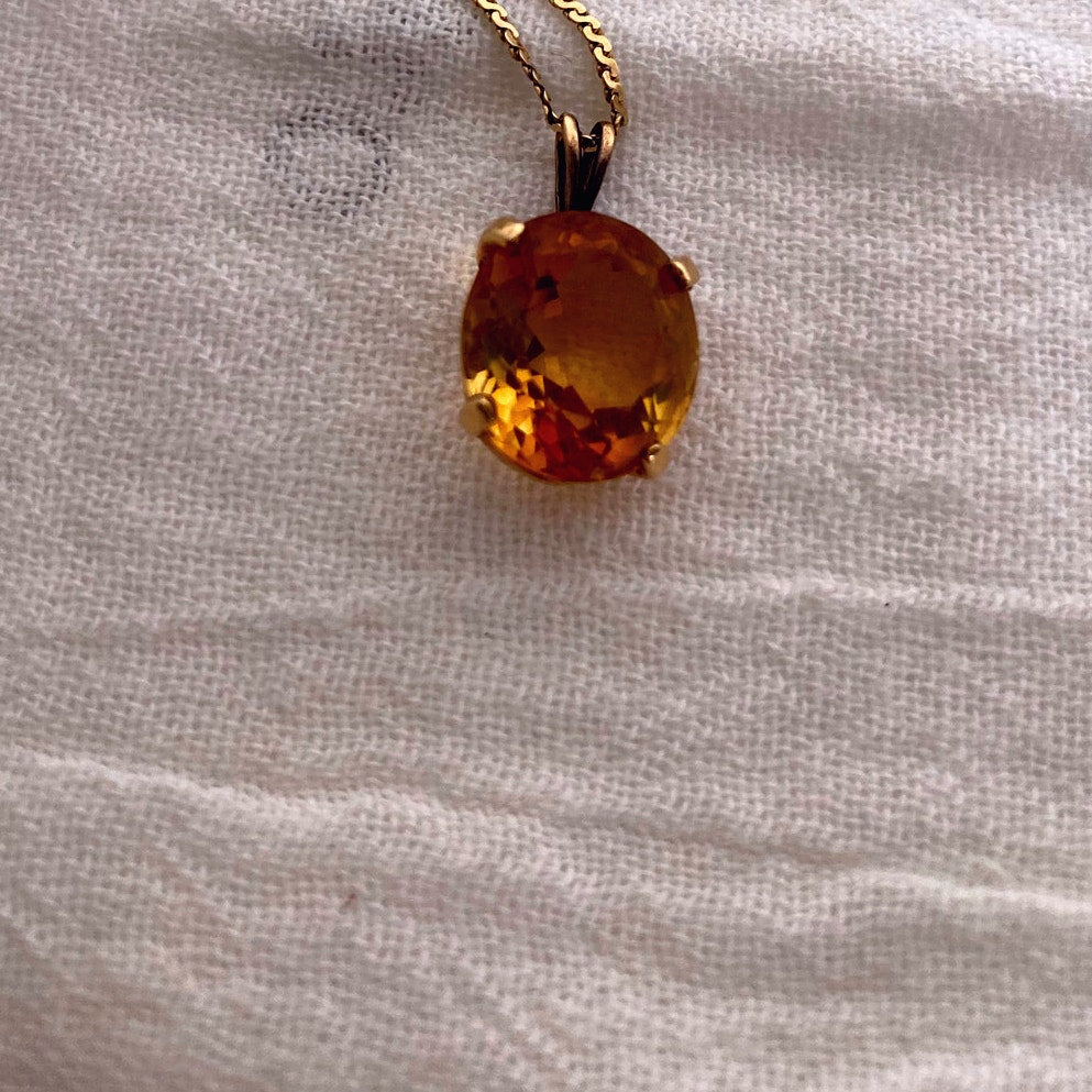 Gold Citrine Pendent Necklace November Birthstone Jewerly gift