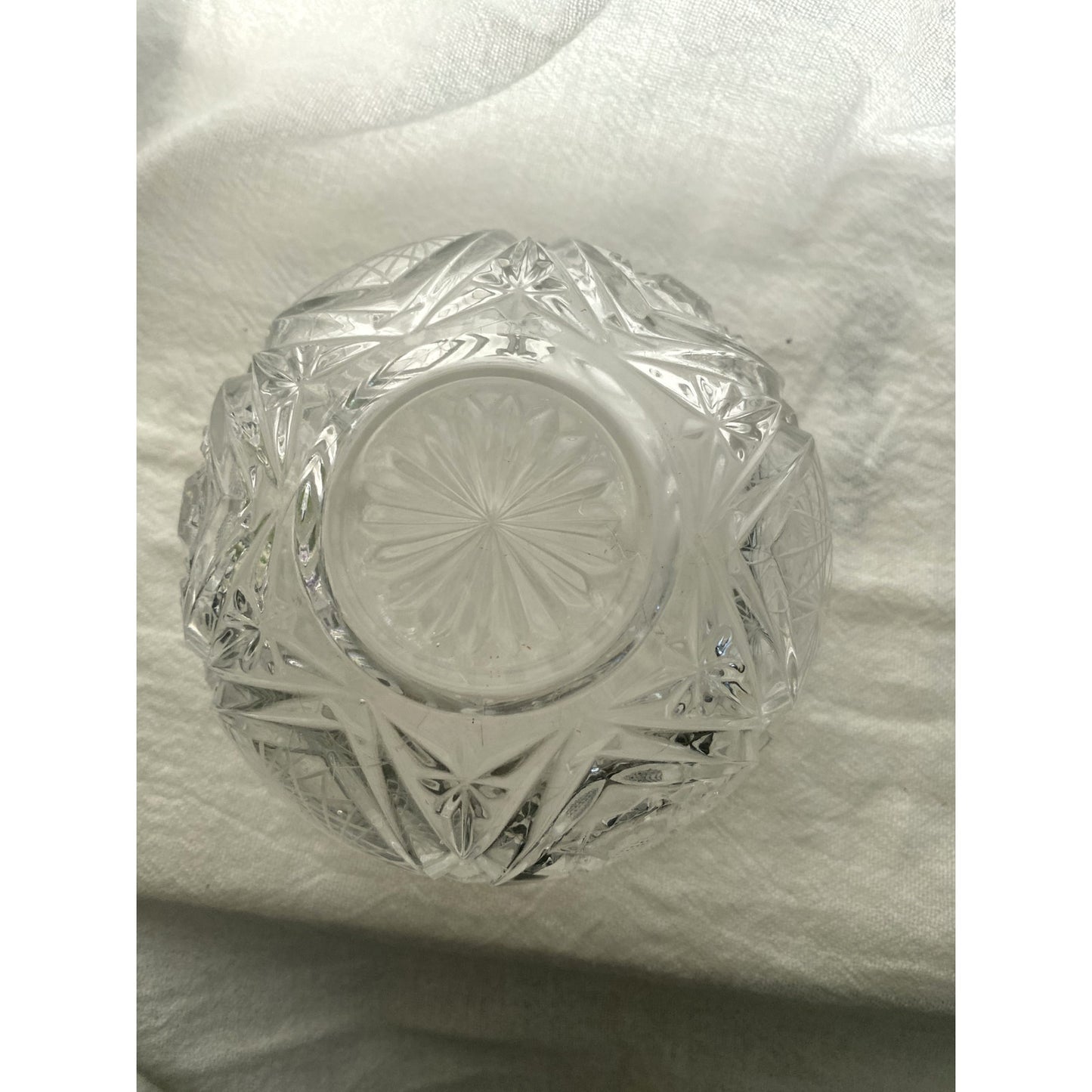 Vintage Lead Crystal Cut Glass Vanity Bowl Elegant Jewelry Dish StarburstPattern