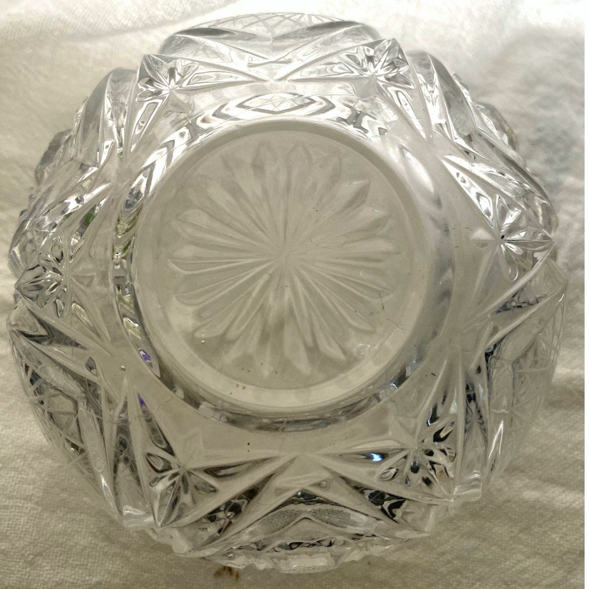 Vintage Lead Crystal Cut Glass Vanity Bowl Elegant Jewelry Dish StarburstPattern