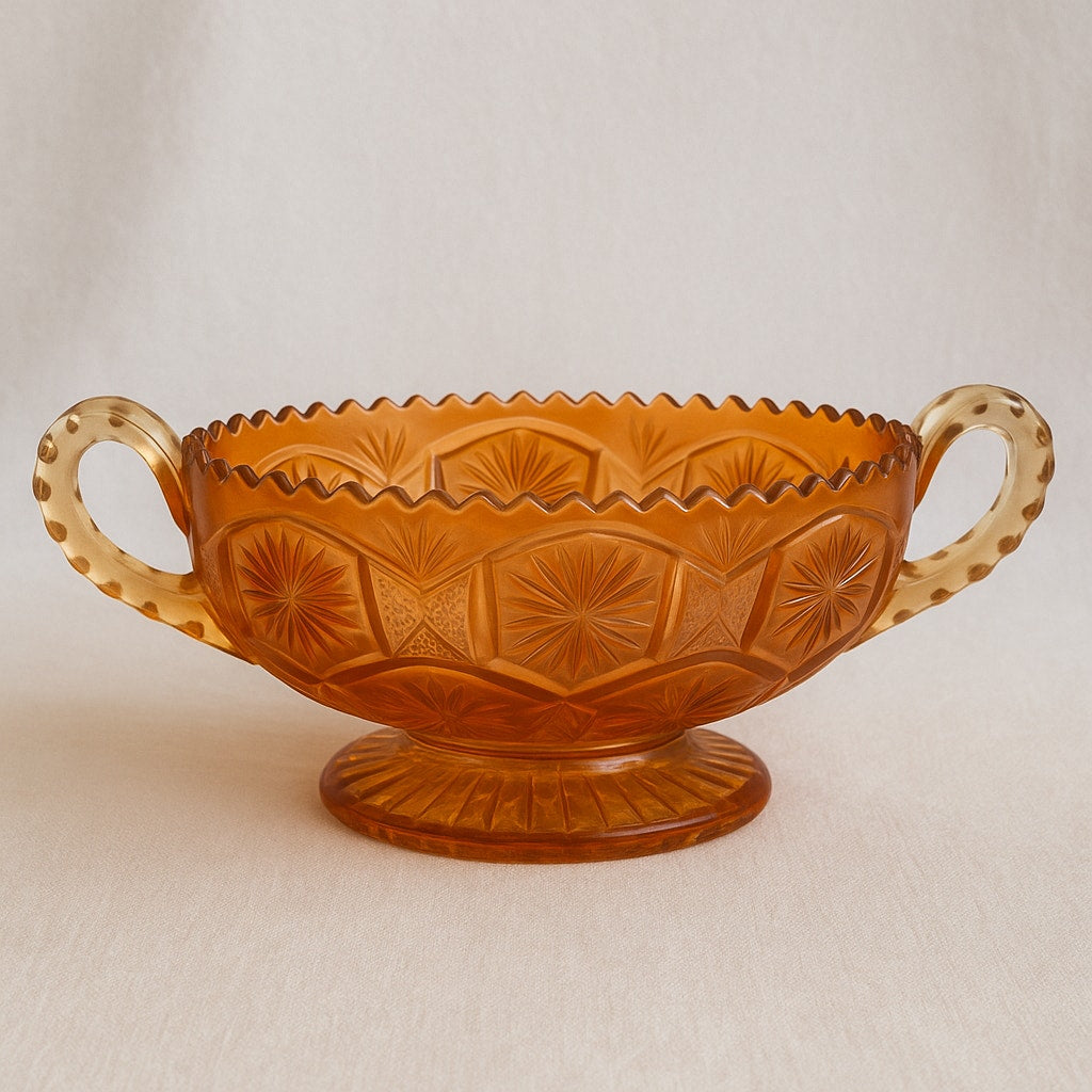 Aber Carnival Glass Candy dish Double handed footed bowl Starburst Pattern