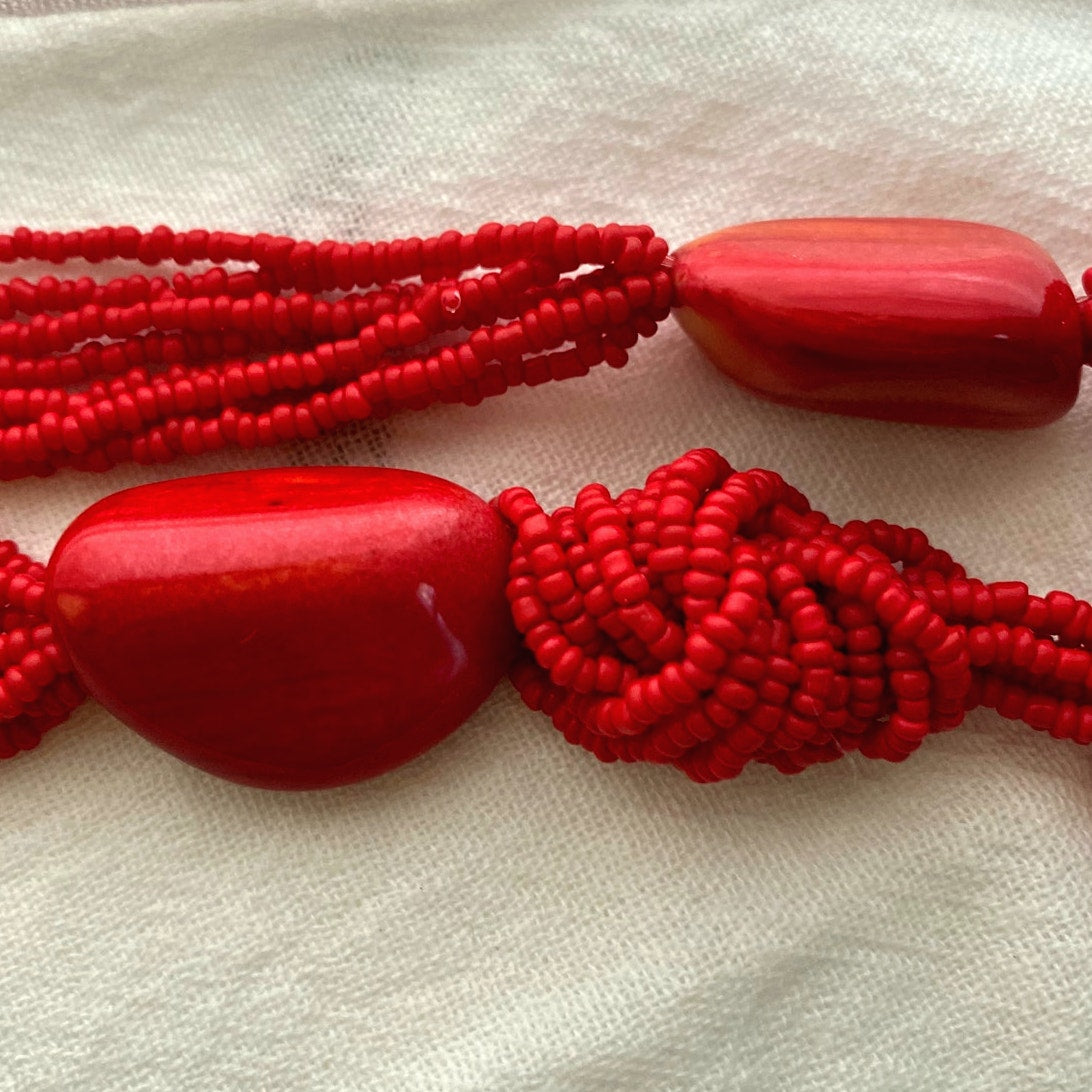 Genuine Salmon red Coral necklace hand knotted Beads and natural coral stones