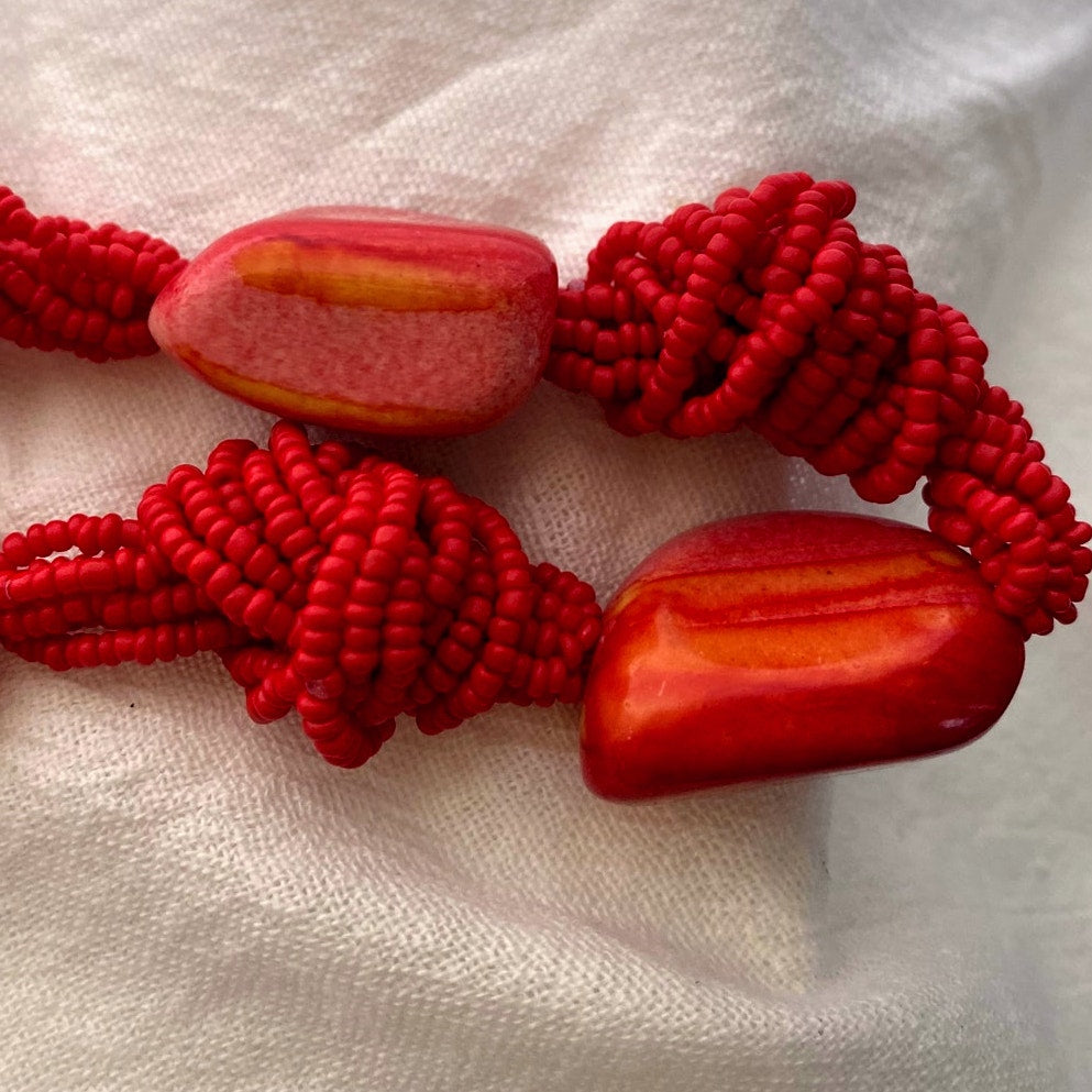 Genuine Salmon red Coral necklace hand knotted Beads and natural coral stones