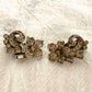 VTG Floral rhinestone clip on Earrings elegant 1950 Silver tone costume jewelry