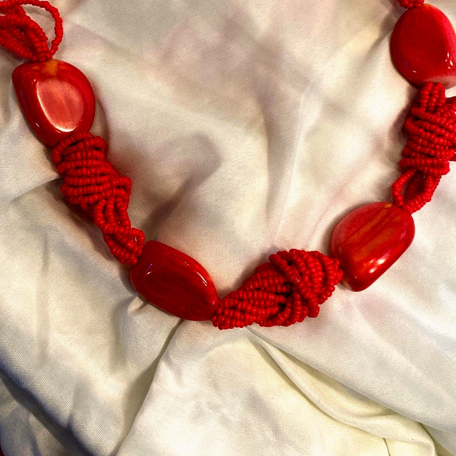 Genuine Salmon red Coral necklace hand knotted Beads and natural coral stones