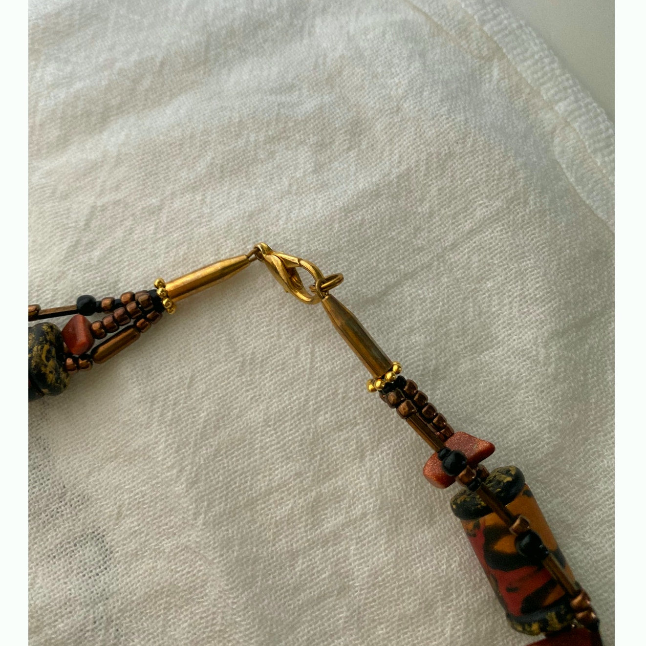 Hand painted Cork Bead Necklace and Earrings Earthy Artisan Boho Jewelry set