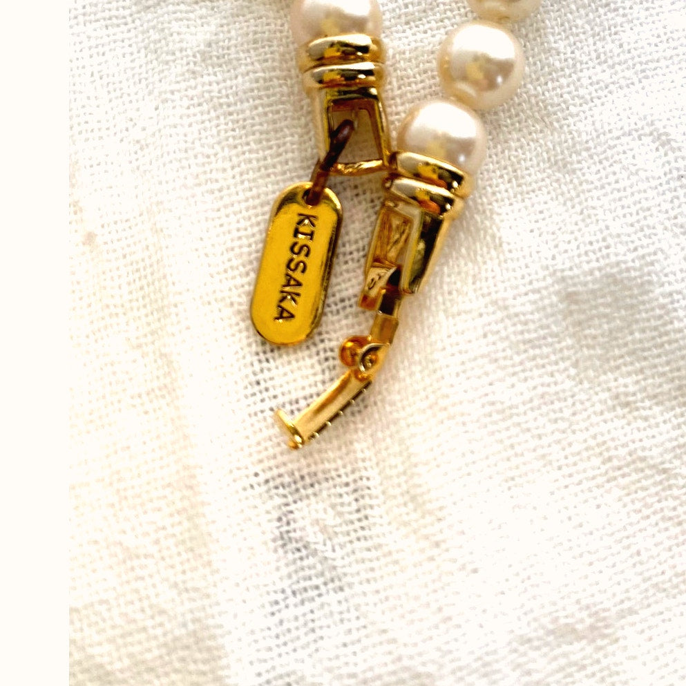 Vintage Kissaka Faux Peral Necklace 18-inch Gold Clasp Chocker Bridal or Evening