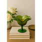 Vintage green glass Compote ruffled edges Pedestal bowl elegant art glass piece