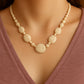 1920 Carved Scarab Necklace Egyptian Revival Cream Beads made from Lucite Rare